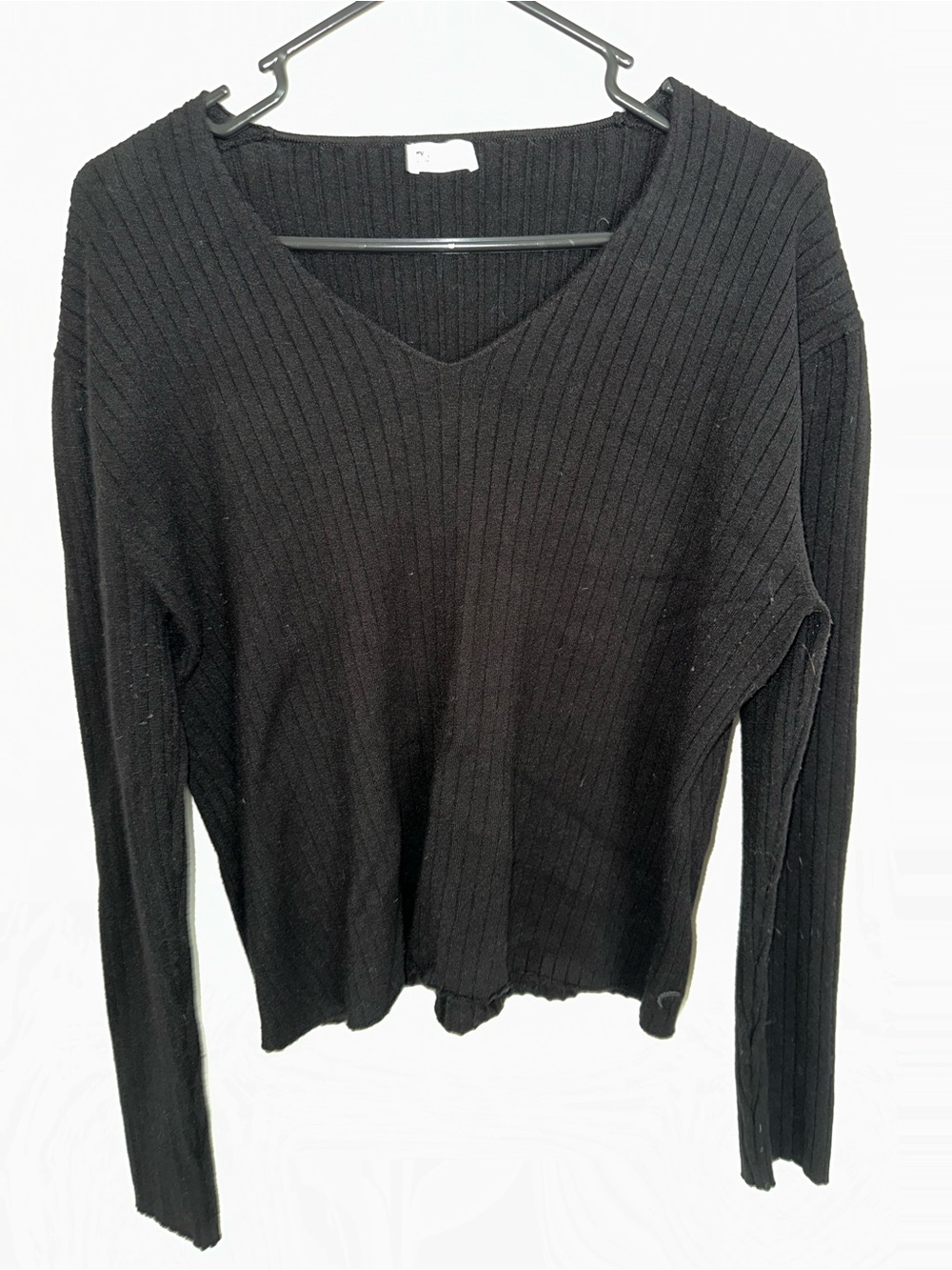 Classic Ribbed V-Neck Sweater in Black